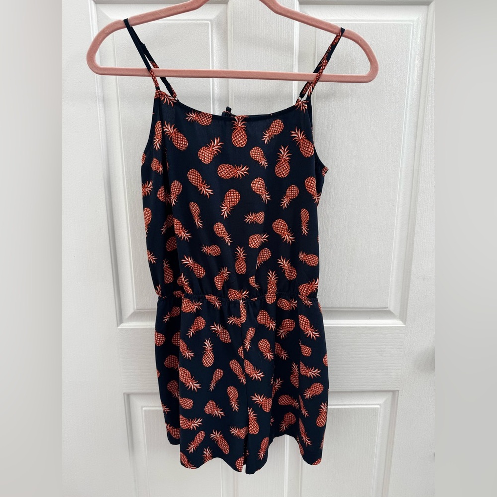 Navy and Orange  Pineapple Print  Romper